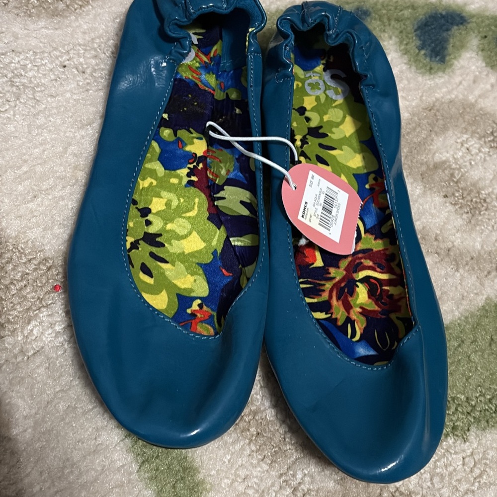 SO Women's Blue Flats with Floral Insole